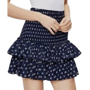 LOFT Smocked Ruffle Mini Skirt Tiered Navy and White Print Size S NWT Retail $79